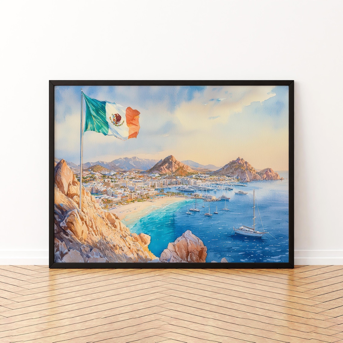 Cabo San Lucas Mexico Watercolor Travel Poster, Beach