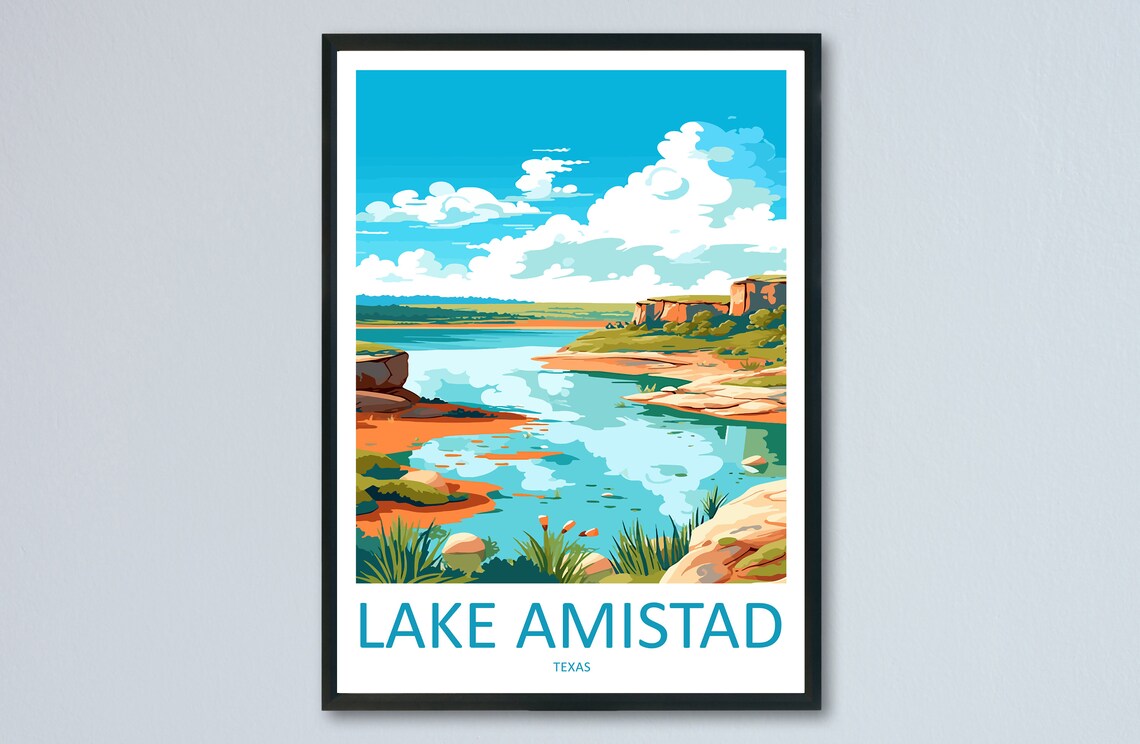 Lake Amistad Texas Desert Lake Red Rock Shoreline Travel Poster