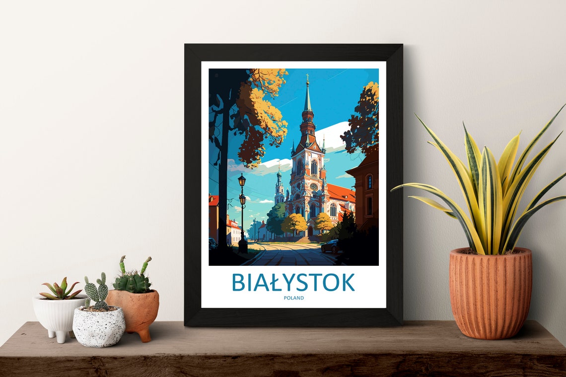 Białystok Poland Golden Basilica Spire Autumn Street Scene Poster - Image 3