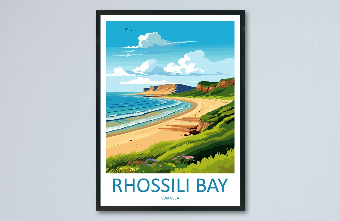 Rhossili Bay Travel Poster, Swansea Wall Art
