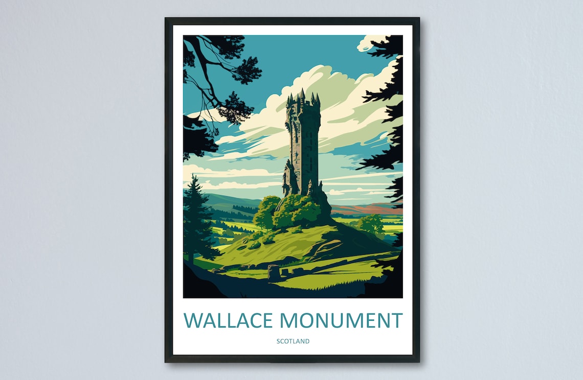 Wallace Monument Travel Poster, Scotland Landmark