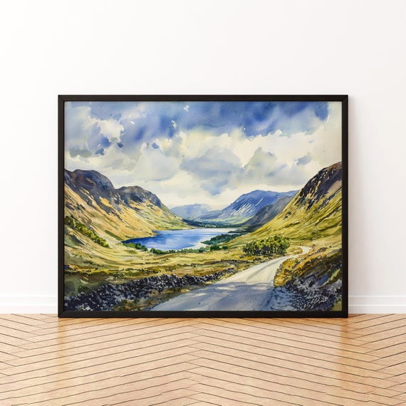 Wasdale England Watercolor Poster Travel Print Lake District Painting Mountain Valley Wall Art Uk Souvenir