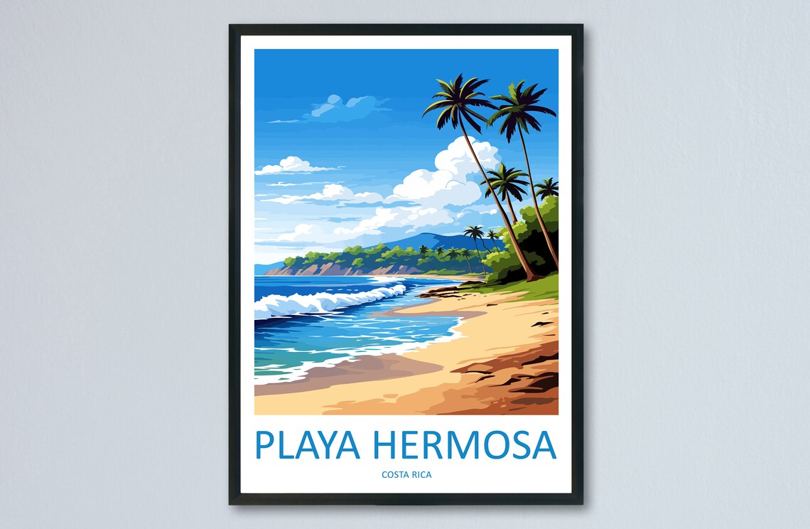 Playa Hermosa Costa Rica Sunny Beach Palm Grove Waves Travel Poster