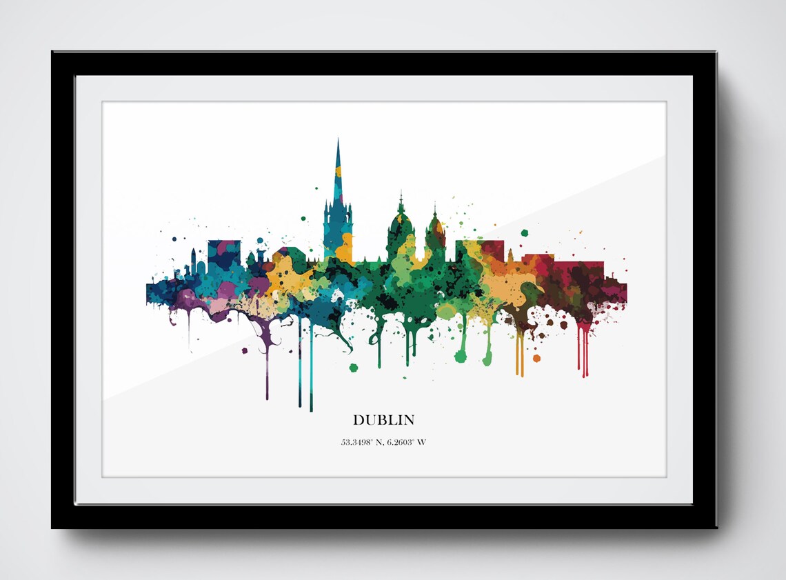 Dublin Watercolor Skyline Art Print, Ireland - Image 3
