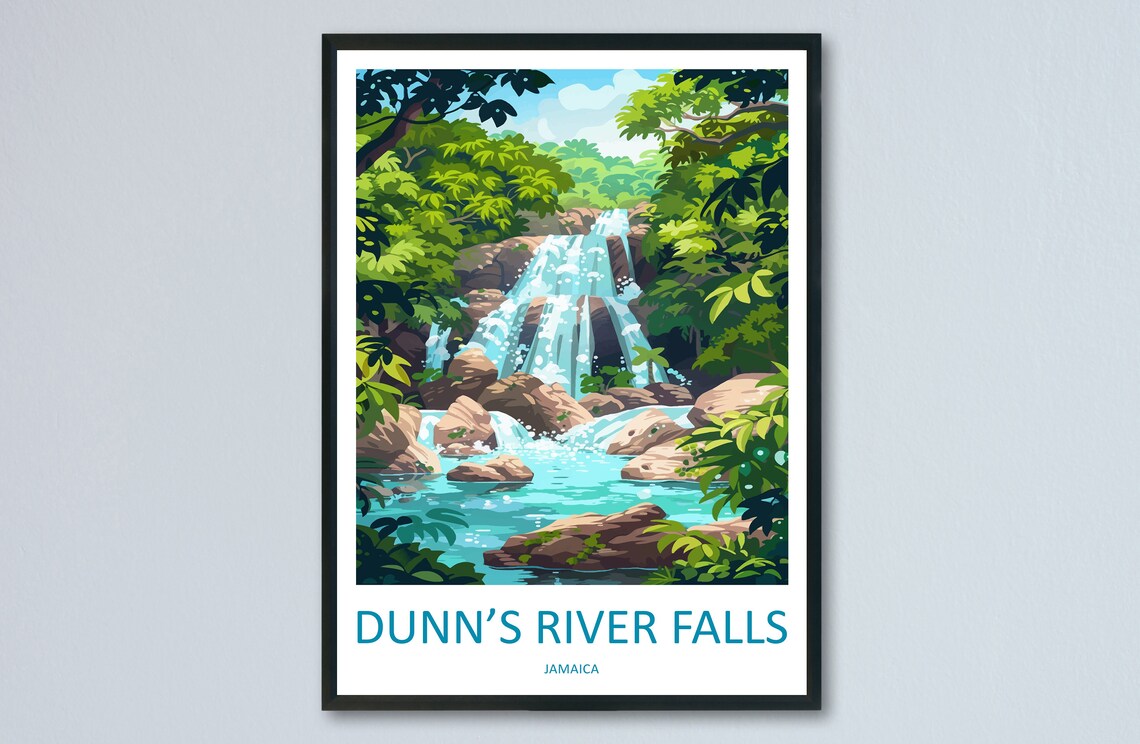 Dunns River Falls Travel Poster, Jamaica Landmark