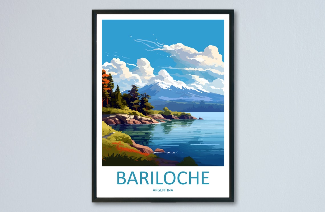 Bariloche Argentina Lakeside Snow Mountain Scenic Travel Poster
