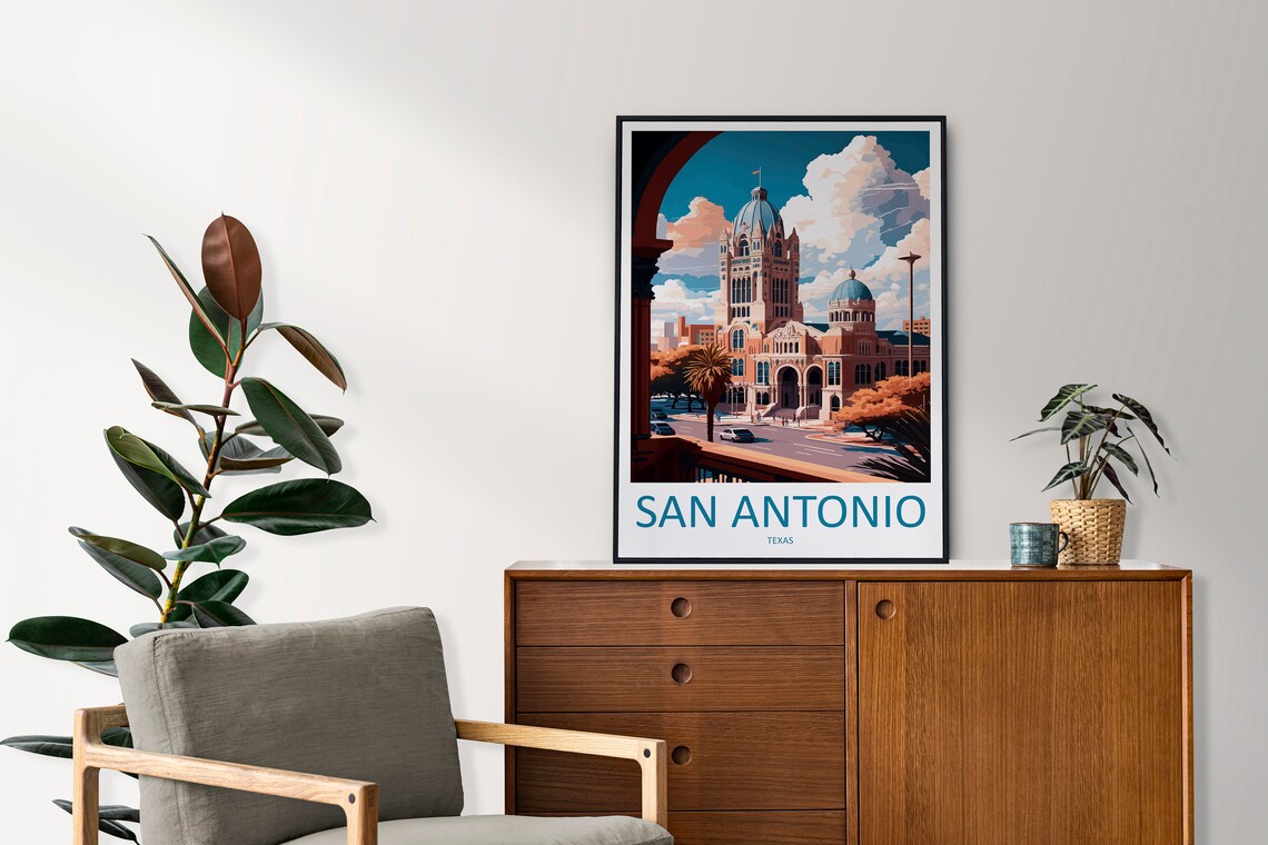 San Antonio Texas Grand Domed Courthouse Vintage Travel Poster - Image 2