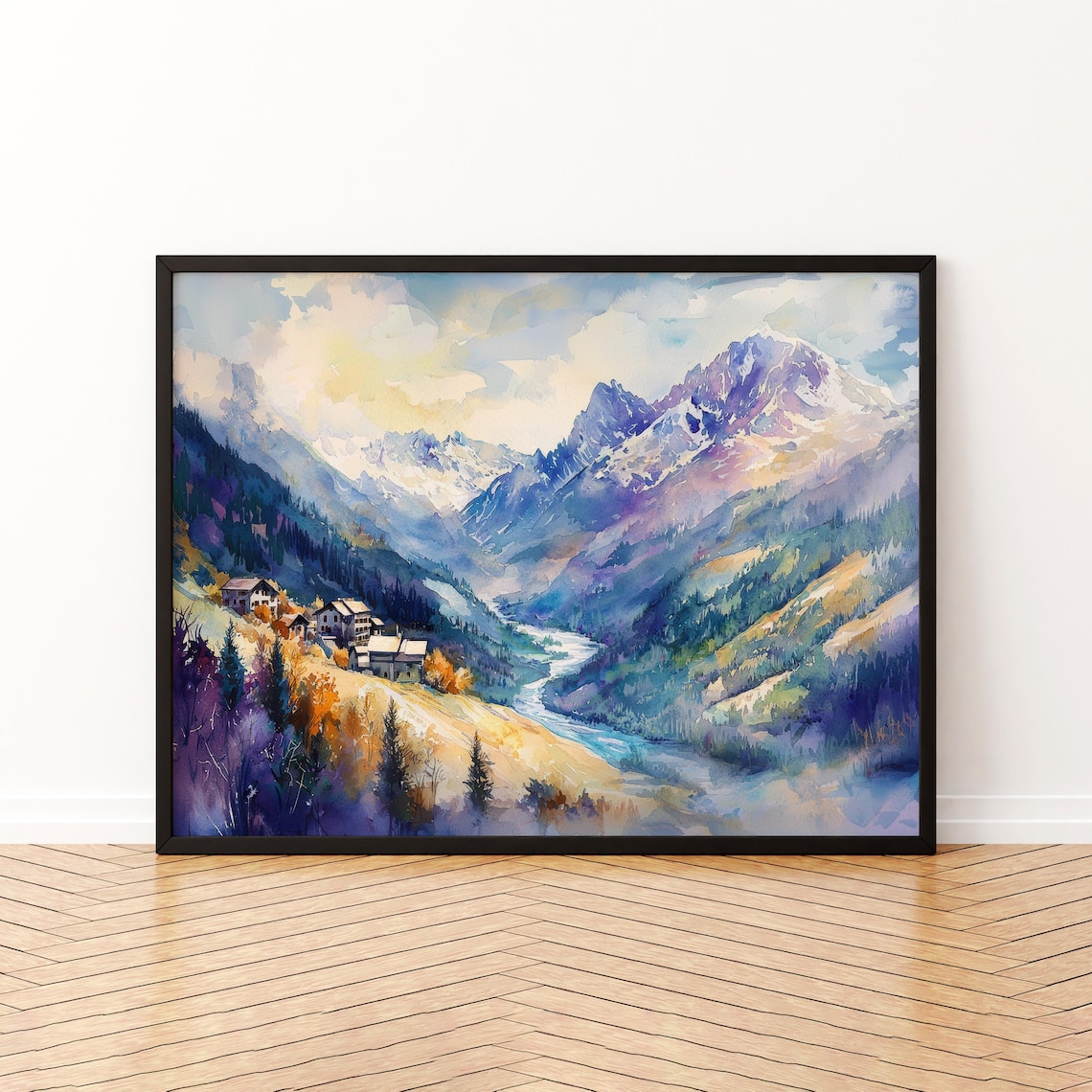 Aosta Valley Watercolor Poster, Italy Landscape