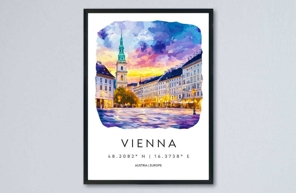 Vienna Old Town Sunset Watercolor Austrian Street Scene Poster
