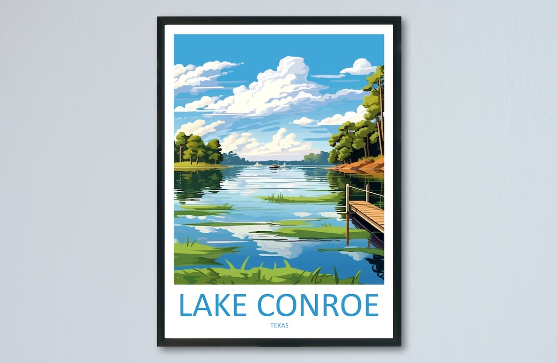Lake Conroe Travel Poster, Texas Wall Art Print