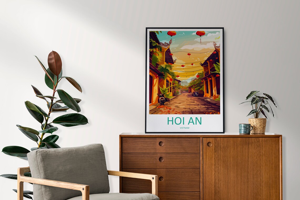 Hoi An Vietnam Old Town Street Poster with Lanterns and Yellow Houses - Image 2
