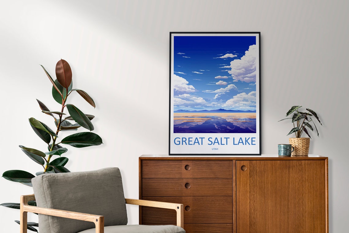 Great Salt Lake Utah Mirror Calm Water Cloudy Sky Reflections Poster - Image 2
