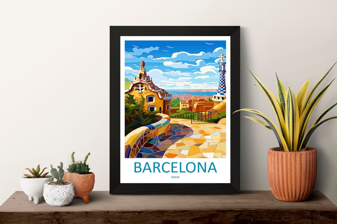 Barcelona Spain Park Guell Mosaic Terrace Vintage Travel Poster - Image 3