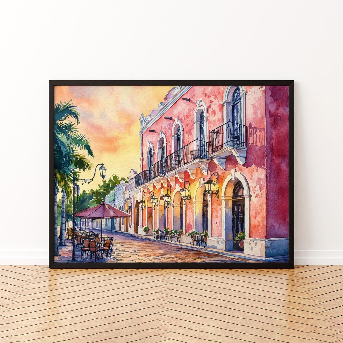 Mrida Mexico Watercolor Travel Poster, Colonial City