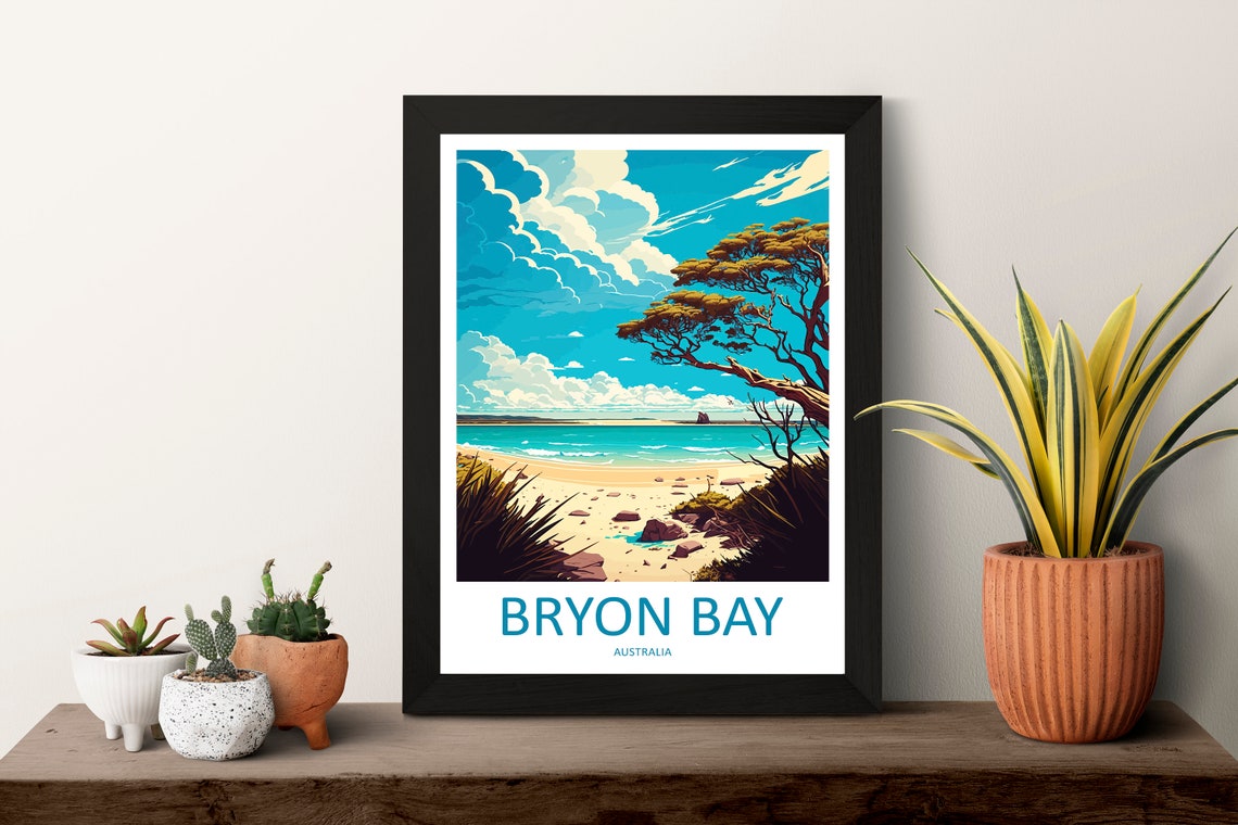 Bryon Bay Australia Coastal Beach Leaning Tree View Travel Poster - Image 3