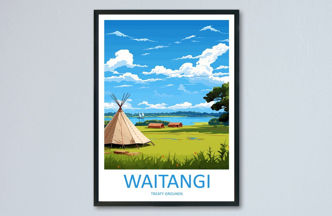 Waitangi Treaty Grounds Meadow Shore Wide Bay View Travel Poster