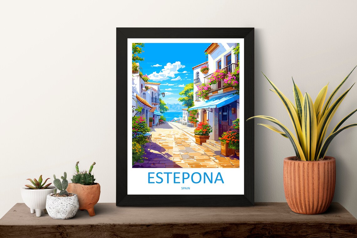 Estepona Spain Flower Lined Old Town Street to the Sea Travel Poster - Image 3