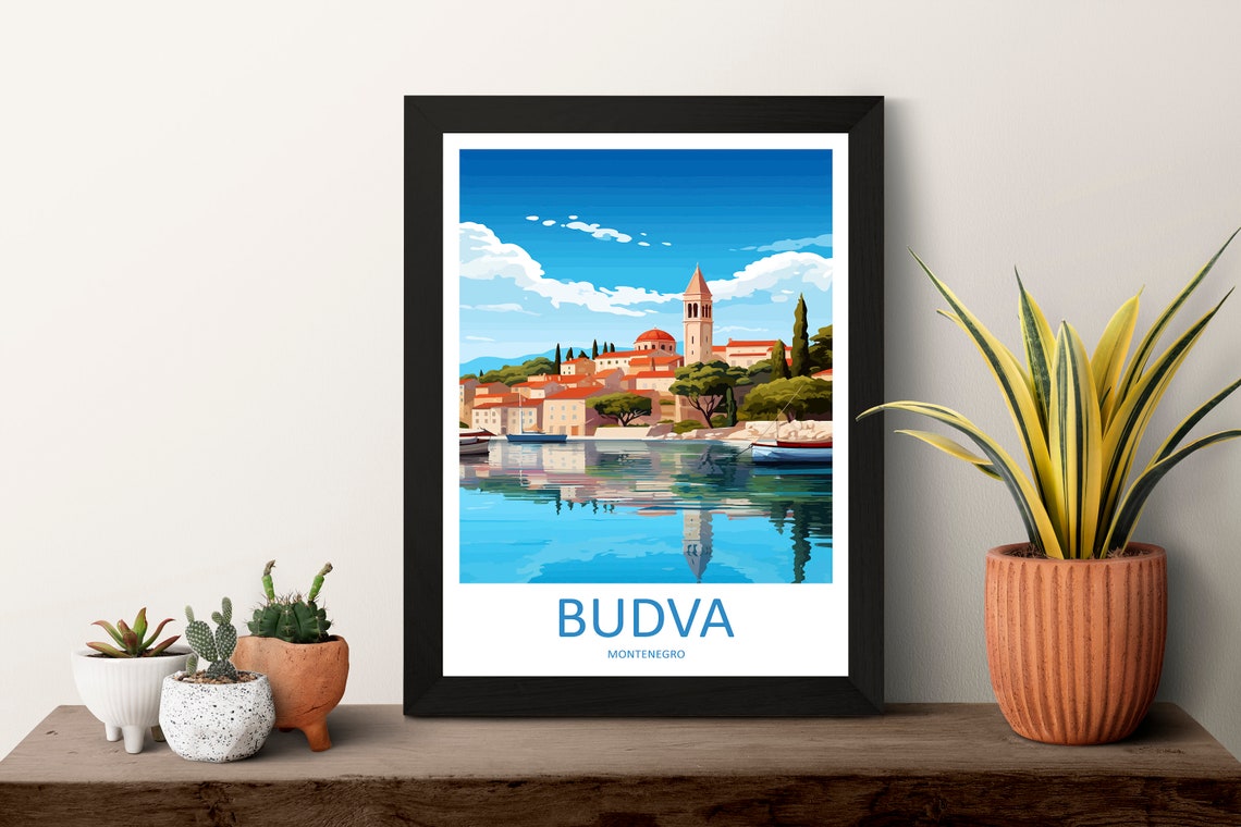 Budva Montenegro Old Town Bell Tower Waterfront Harbor Poster - Image 3