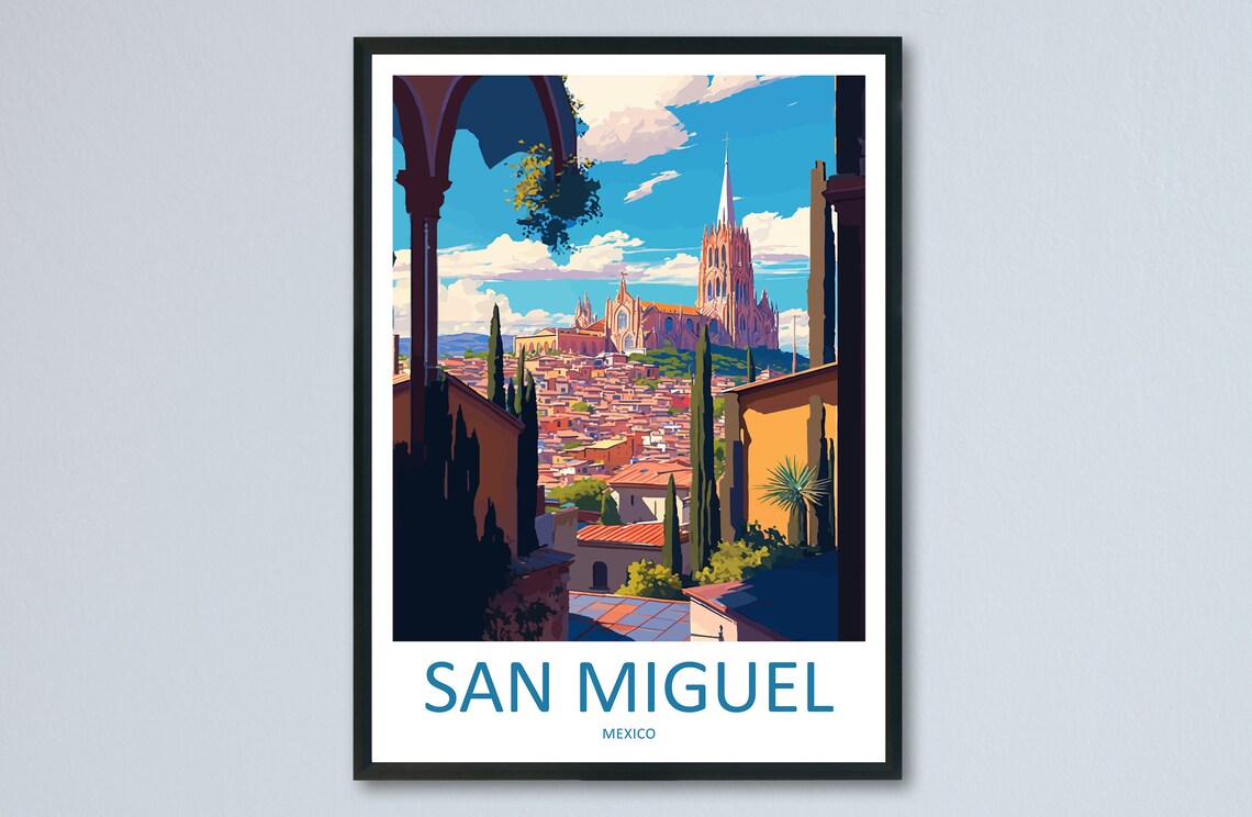 San Miguel Mexico Colonial City Famous Pink Church Rooftop Poster
