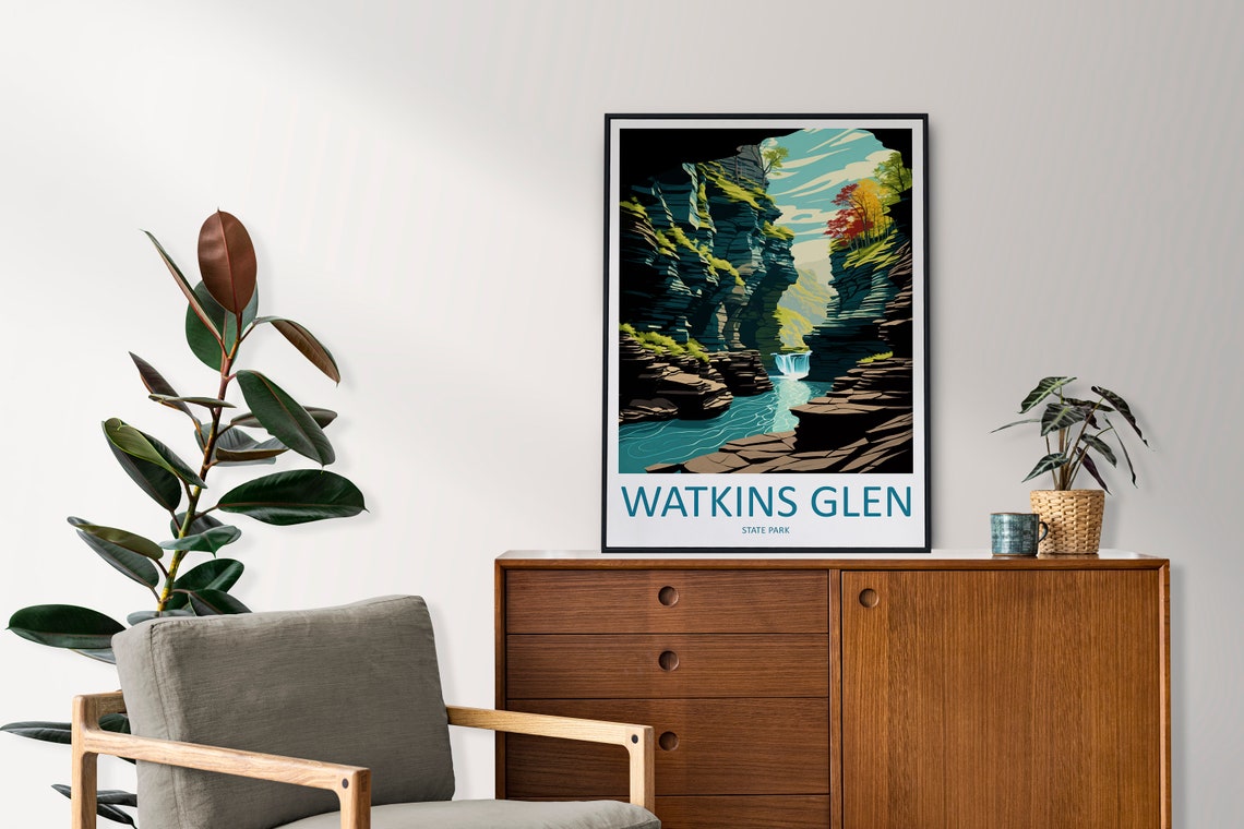 Watkins Glen State Park Waterfall Gorge in New York State Poster - Image 2