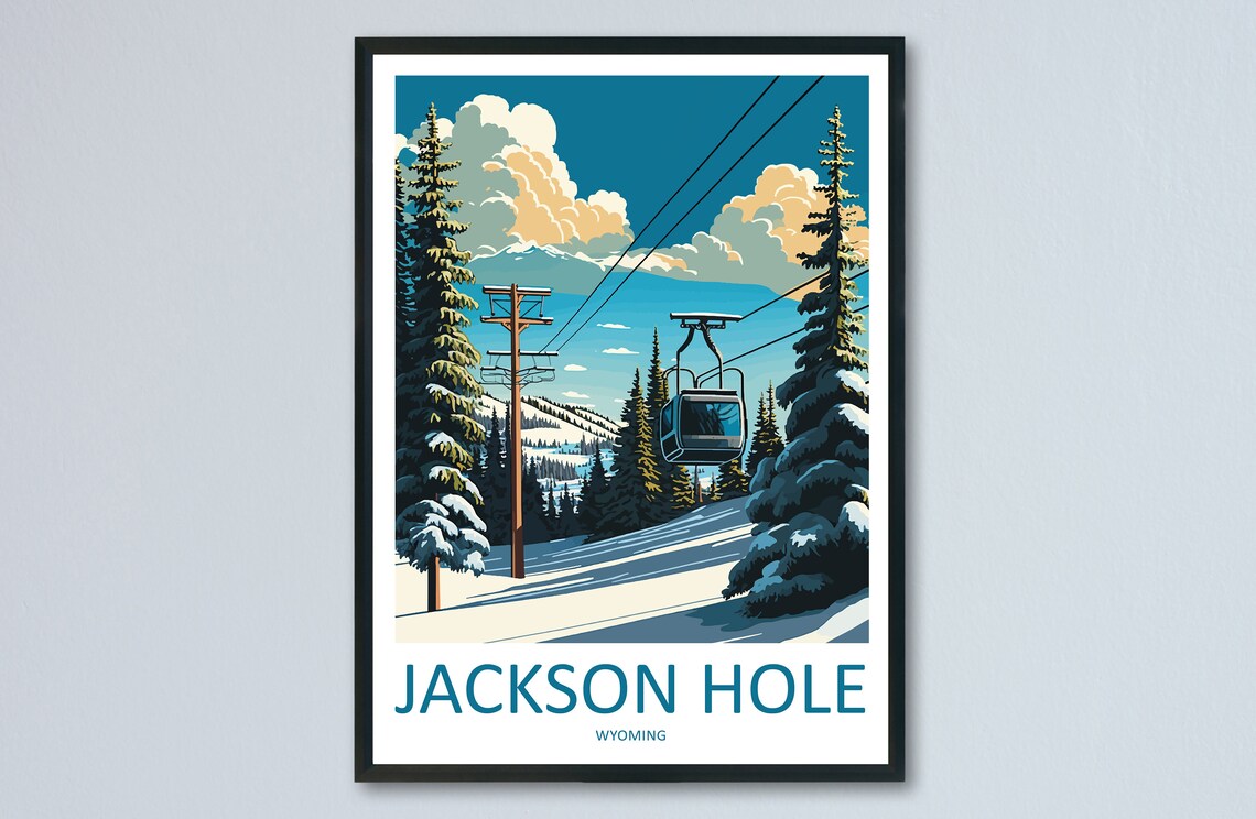 Jackson Hole Wyoming Snowy Ski Gondola Winter Mountain Poster