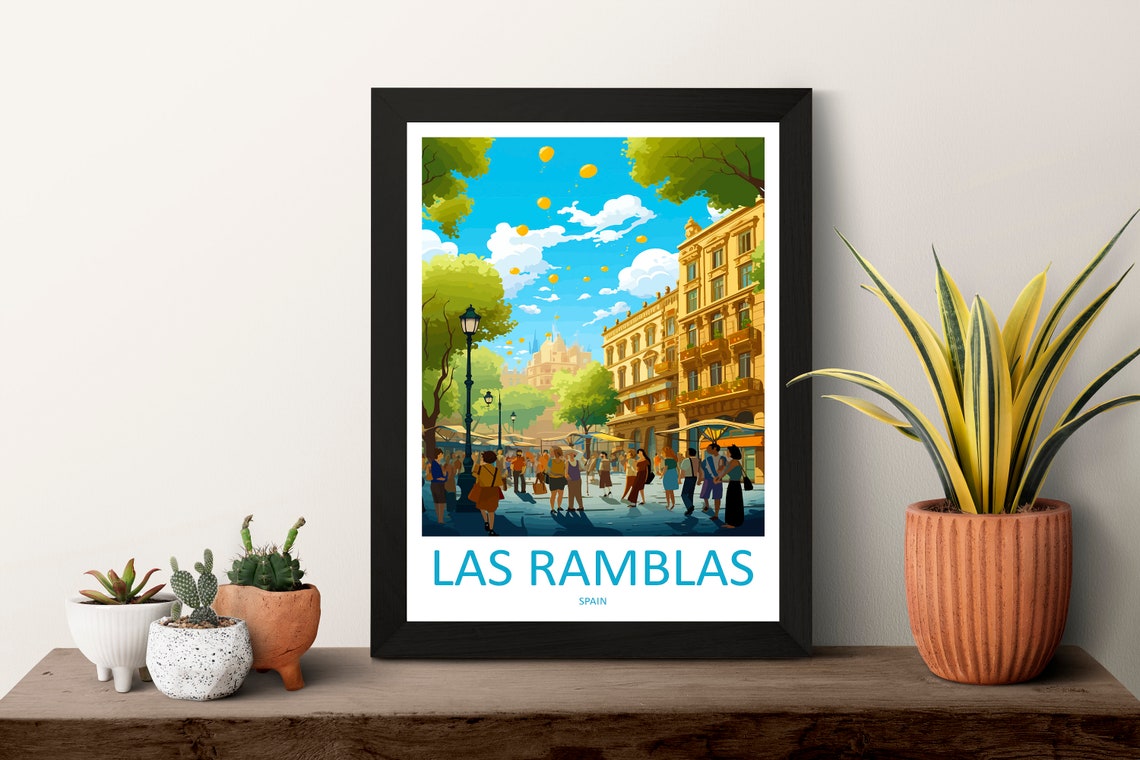 Las Ramblas Barcelona Spain Crowded Leafy Boulevard Street Poster - Image 3