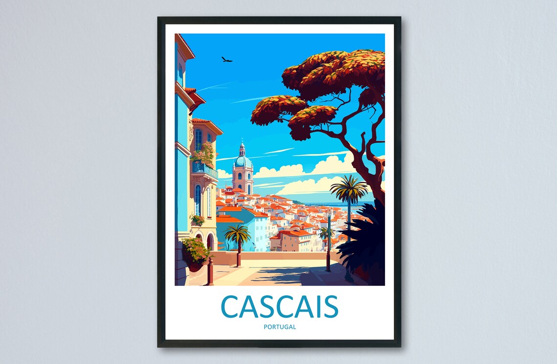 Cascais Portugal Sunny Coastal Old Town Hillside View Poster