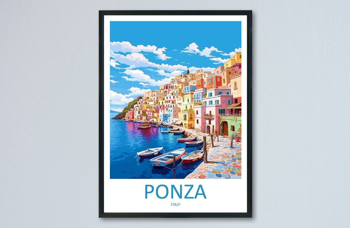 Ponza Italy Colorful Harbor Town Fishing Boats Seaside Poster