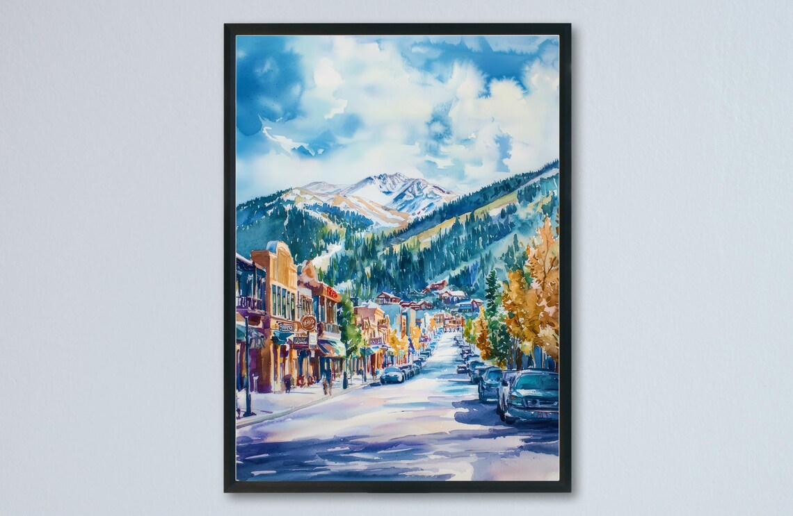 Park City Watercolor Travel Poster, Utah Wall Art
