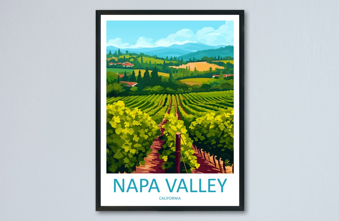 Napa Valley California Vineyard Rows Landscape Travel Poster