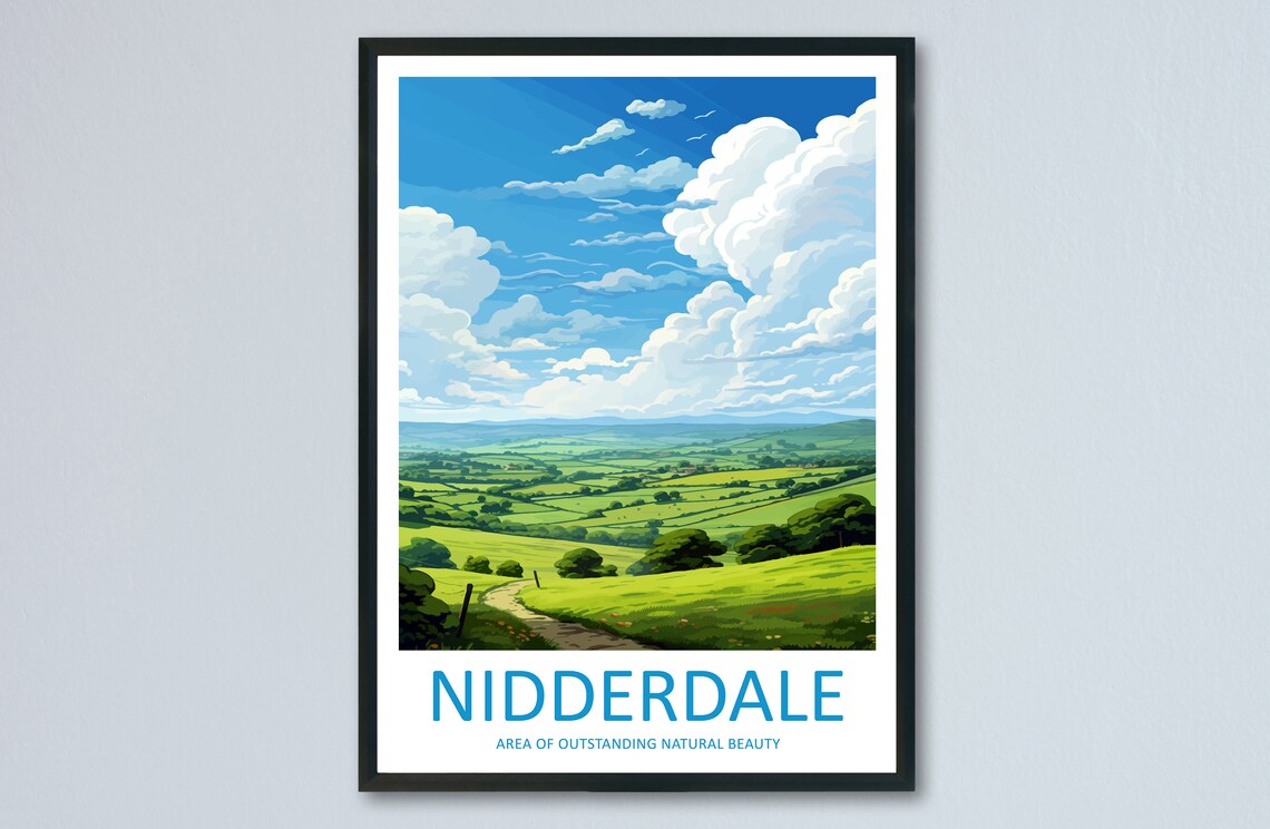 Nidderdale AONB England Green Hills Countryside Path Travel Poster
