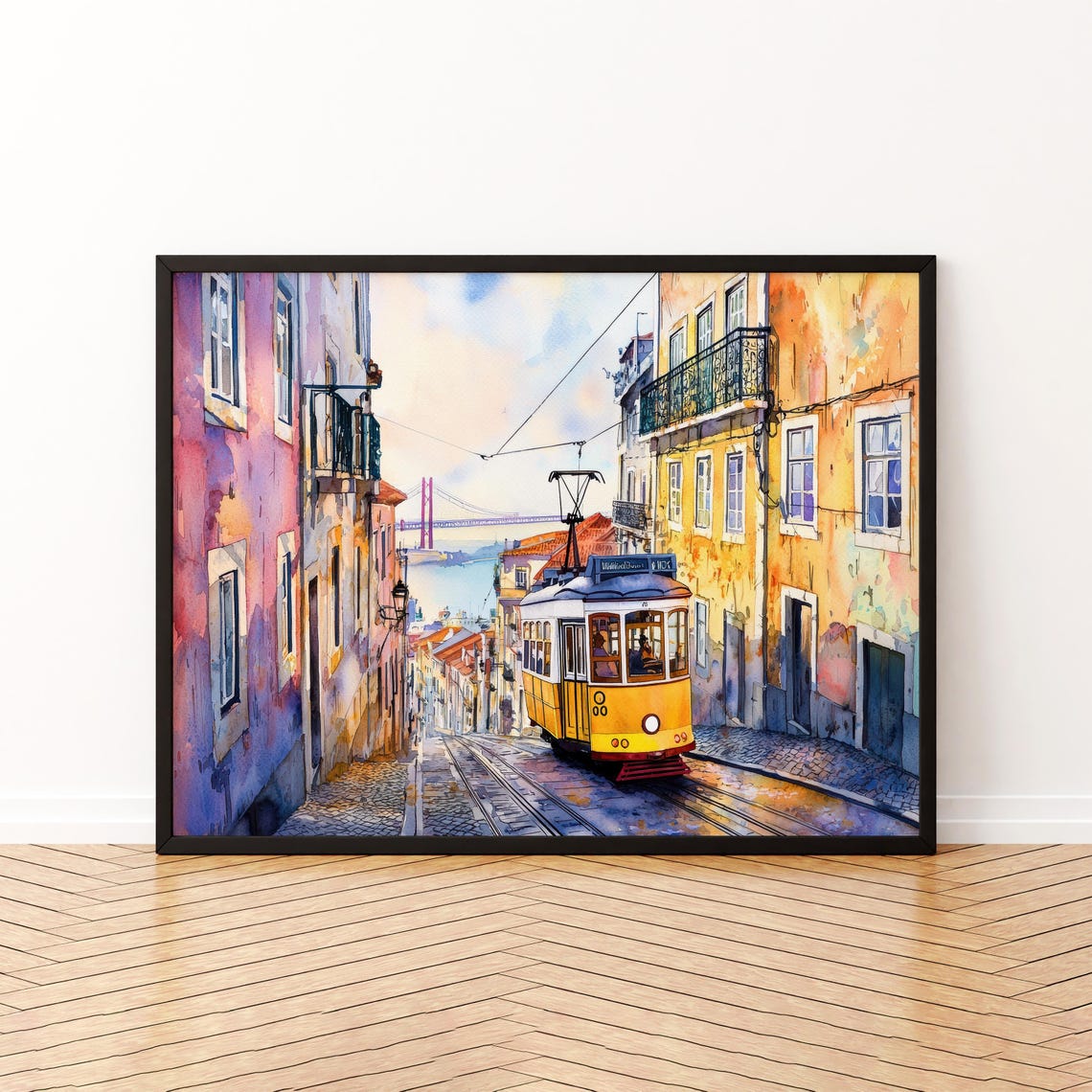 Lisbon Watercolor Poster Landscape Wall Art Hanging Home Dcor Gift Lovers Portugal