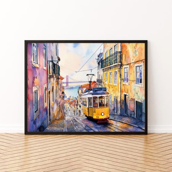 Lisbon Watercolor Poster Landscape Wall Art Hanging Home Dcor Gift Lovers Portugal