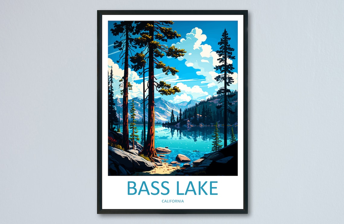 Bass Lake Travel Poster, California Wall Art Print