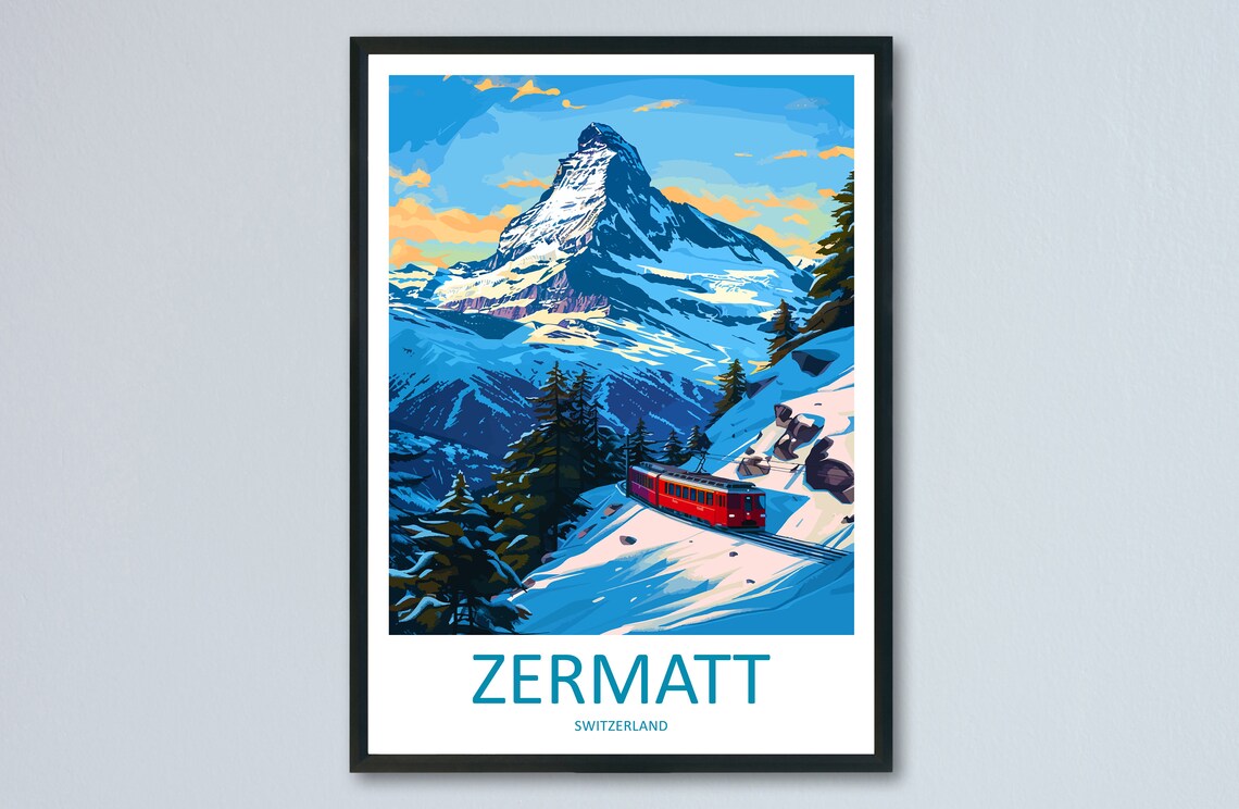 Zermatt Travel Print, Skiing Destination Art