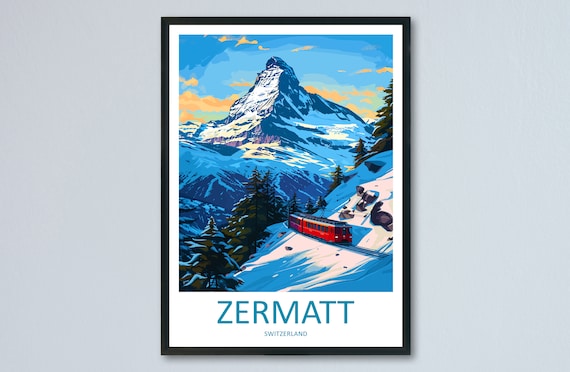 Zermatt Travel Print, Skiing Destination Art