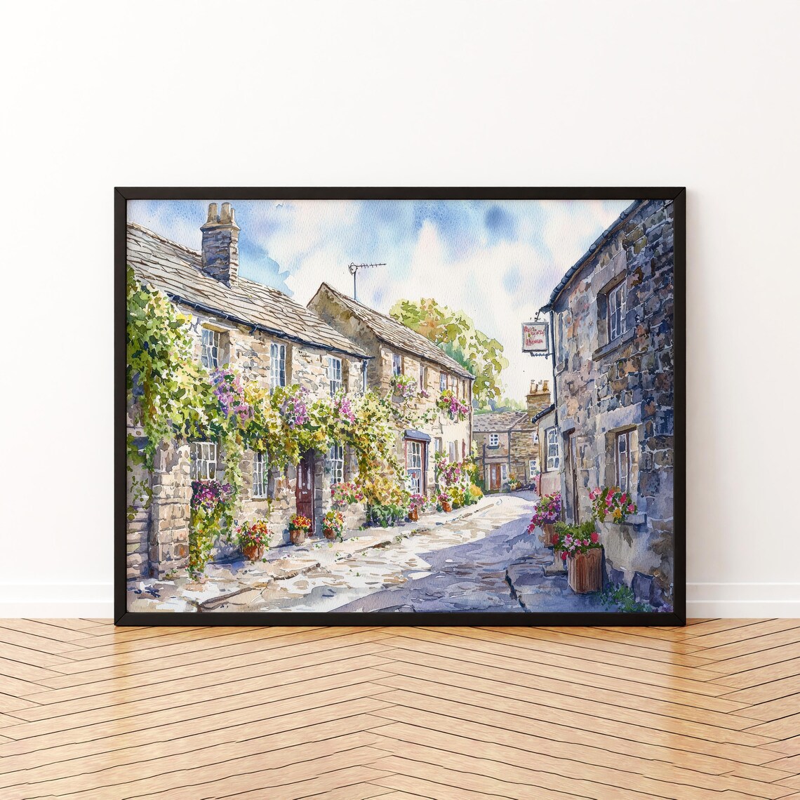 Grassington England Watercolor Travel Poster, Yorkshire Dales