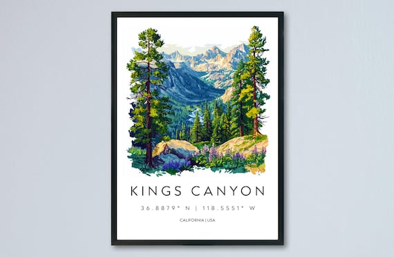 Kings Canyon California Watercolor Mountain Valley Pines Travel Poster