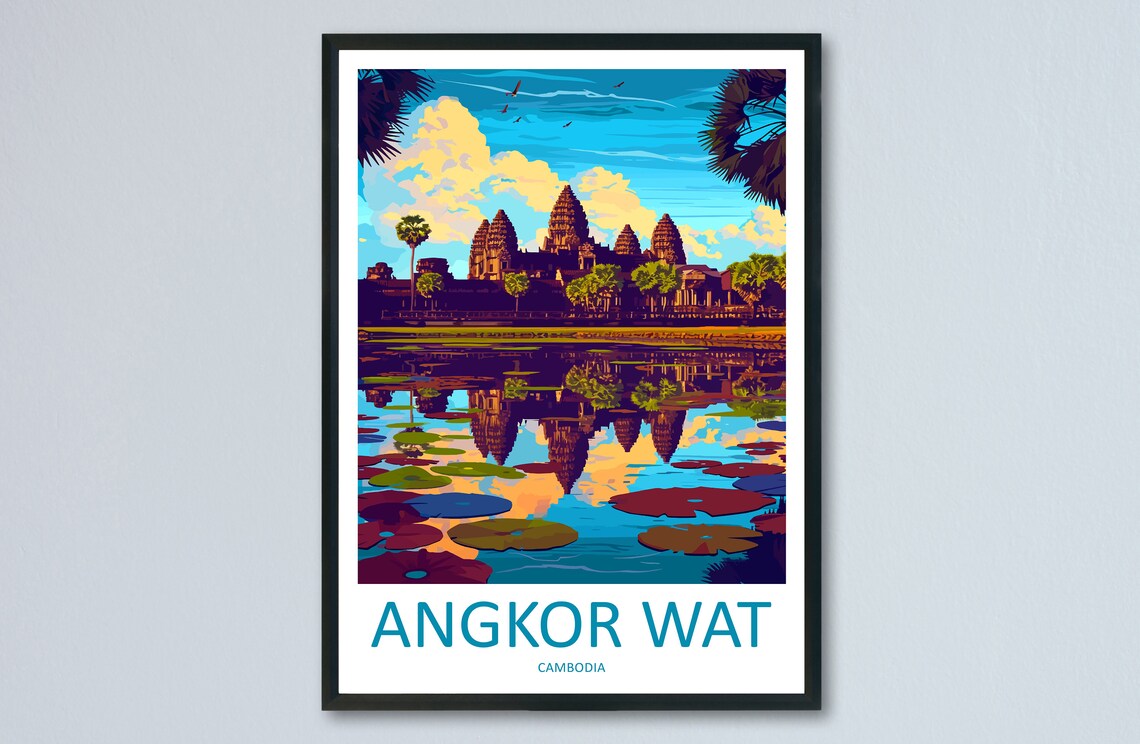 Angkor Wat Travel Poster, Cambodia Landmark Art