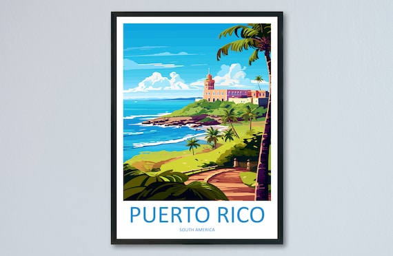 Puerto Rico Historic Coastal Fort Vintage Caribbean Travel Poster