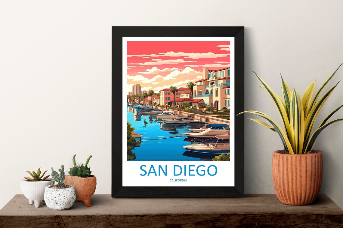 San Diego California Marina Boats at Sunset Waterfront Poster - Image 3