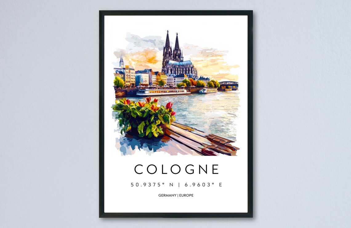 Cologne Watercolor Germany Cathedral Rhine Riverside Travel Poster