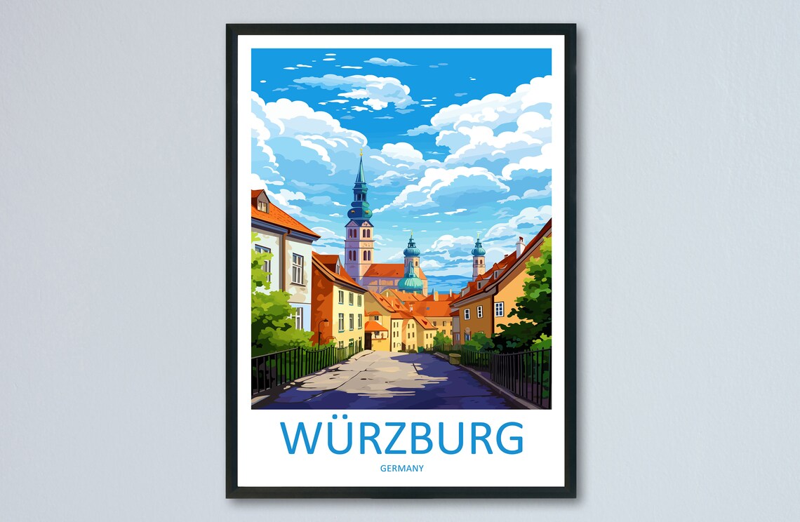 Würzburg Germany Baroque Spires Old Town Street Travel Poster Art