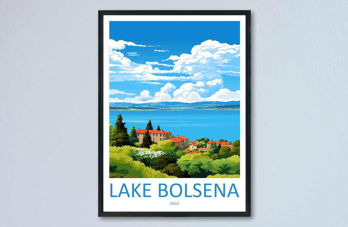 Lake Bolsena Travel Poster, Italy Wall Art Print