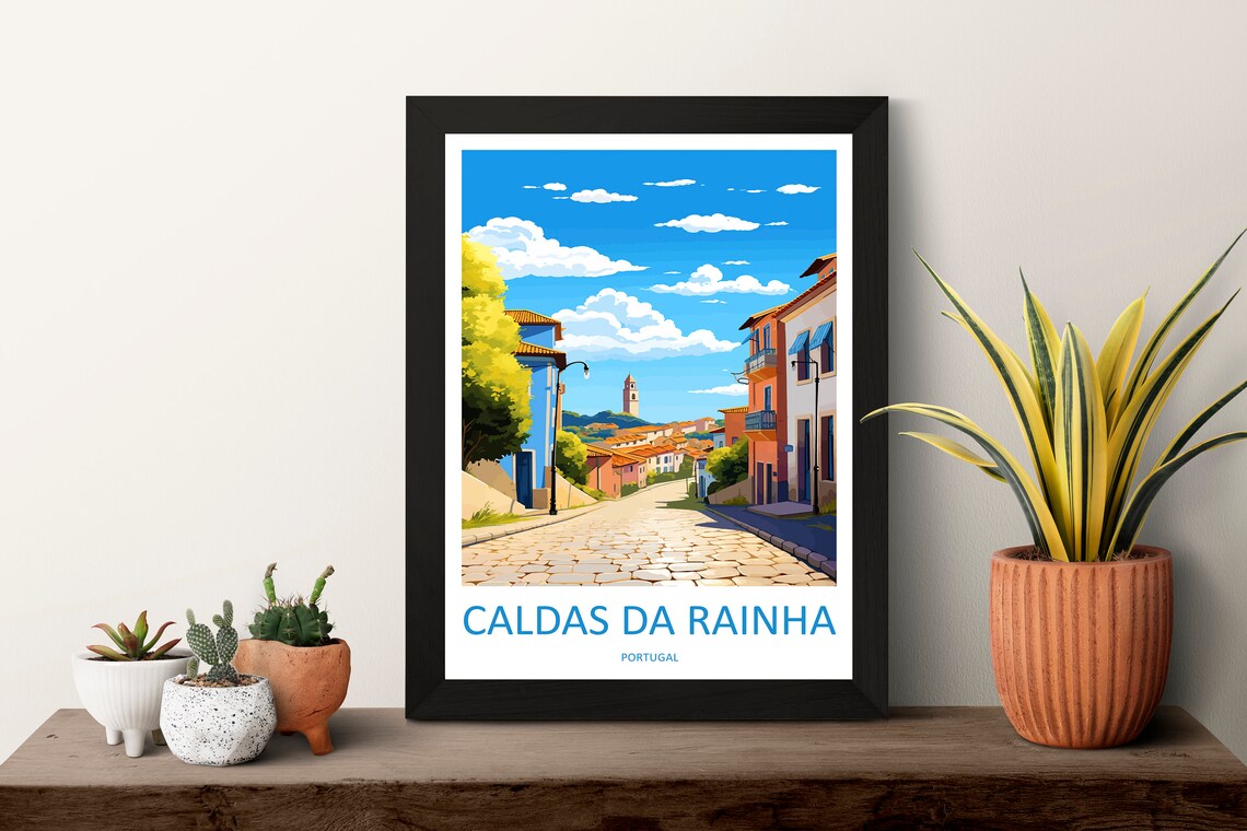 Caldas Da Rainha Portugal Cobbled Street Old Town Travel Poster - Image 3
