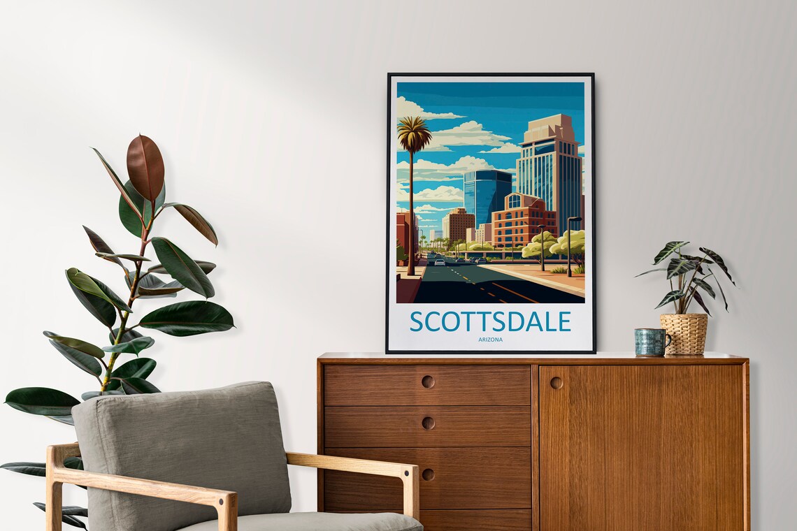 Scottsdale Arizona Street Skyline Palm Tree Vintage Travel Poster - Image 2