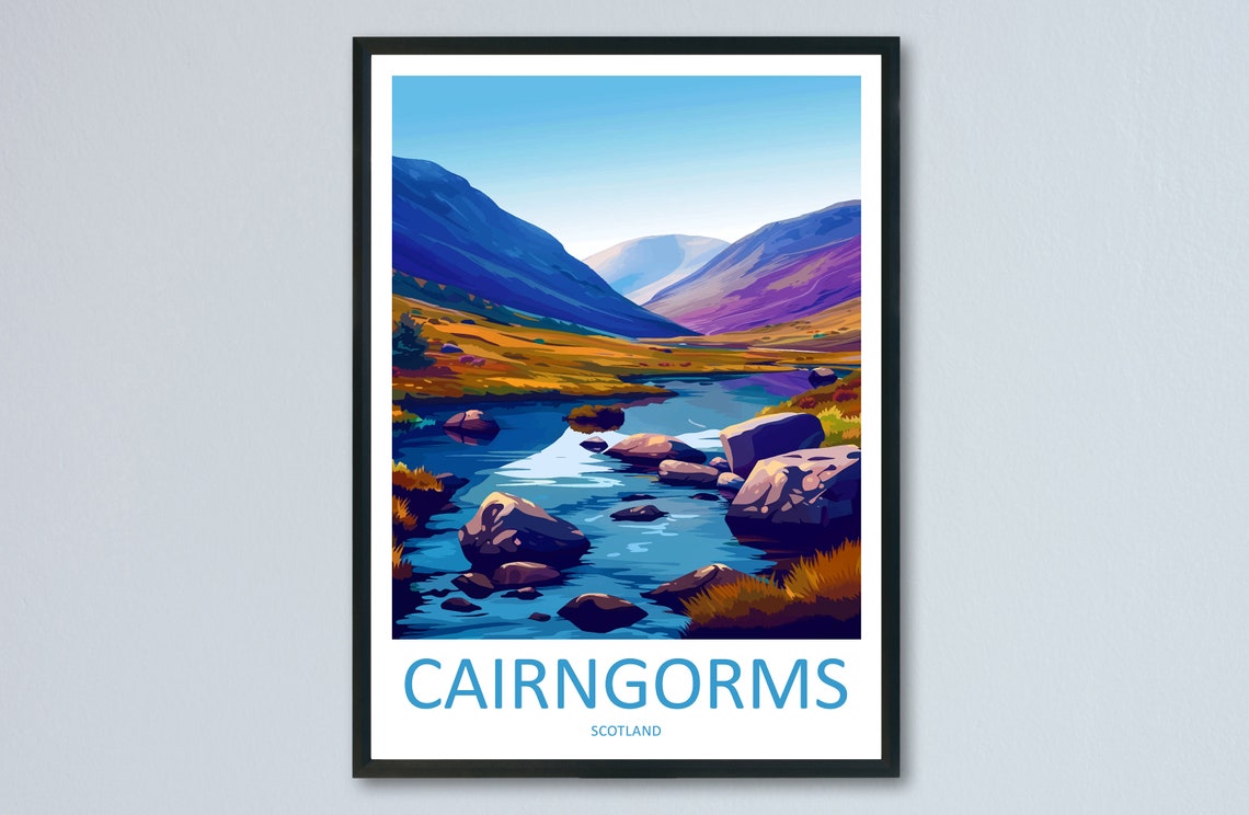 Cairngorms Scotland Rocky River Valley Mountain Landscape Poster