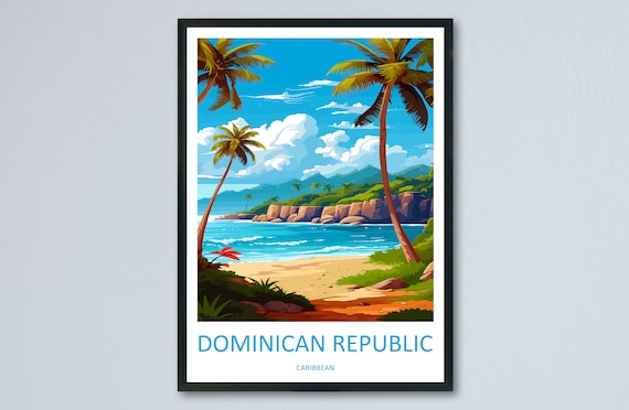 Dominican Republic Caribbean Palm Beach Cove Rocky Cliffs Poster