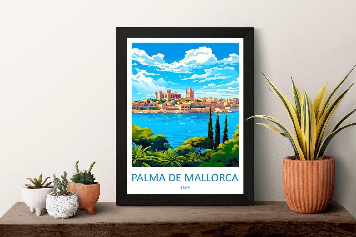 Palma de Mallorca Spain Cathedral Over Harbor Bay Travel Poster - Image 3