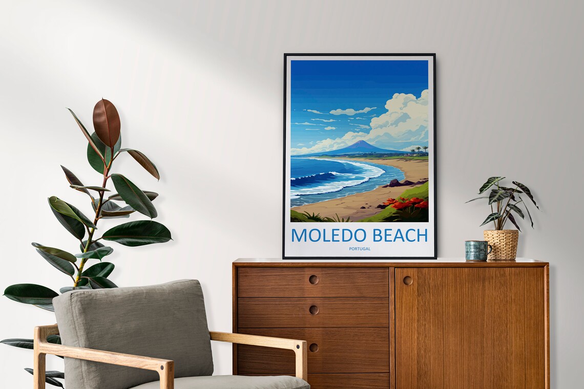 Moledo Beach Portugal Golden Surf Coastline Scenic Travel Poster - Image 2
